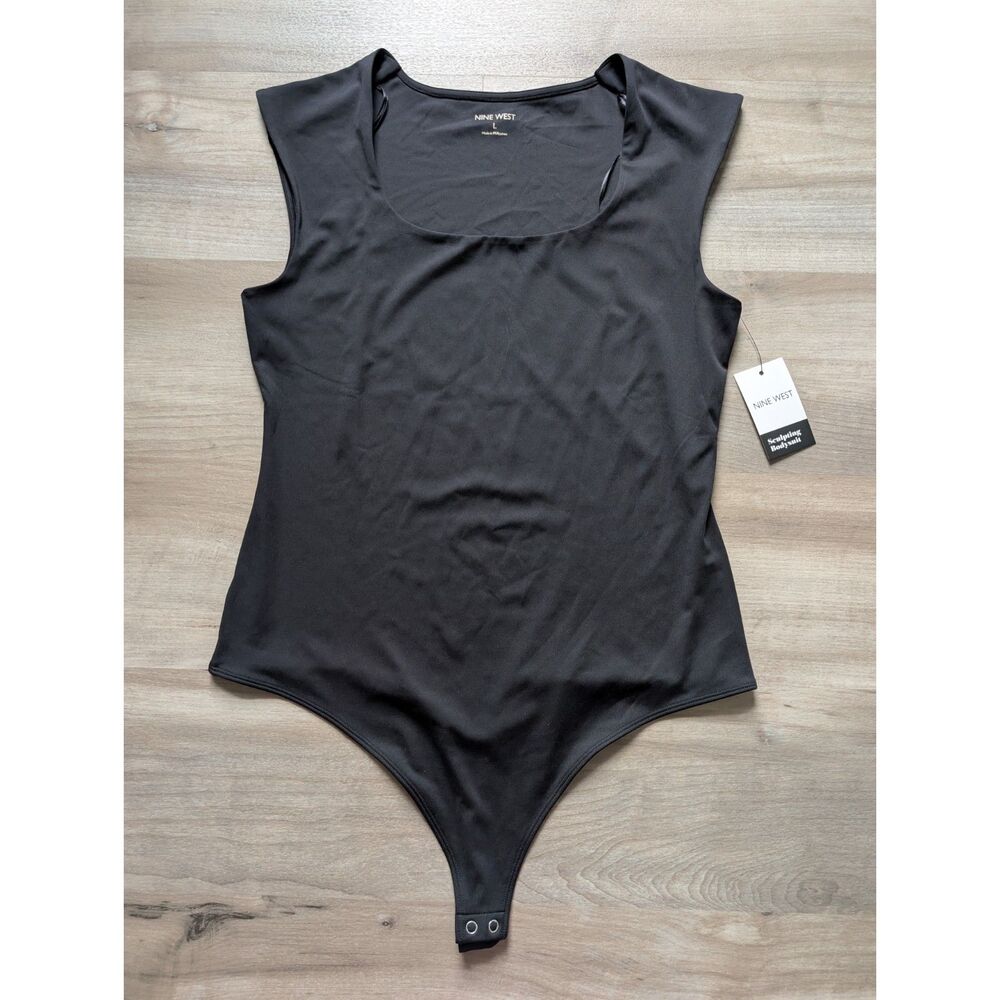 NWT Nine West Black Sleeveless Bodysuit, Large (C2)